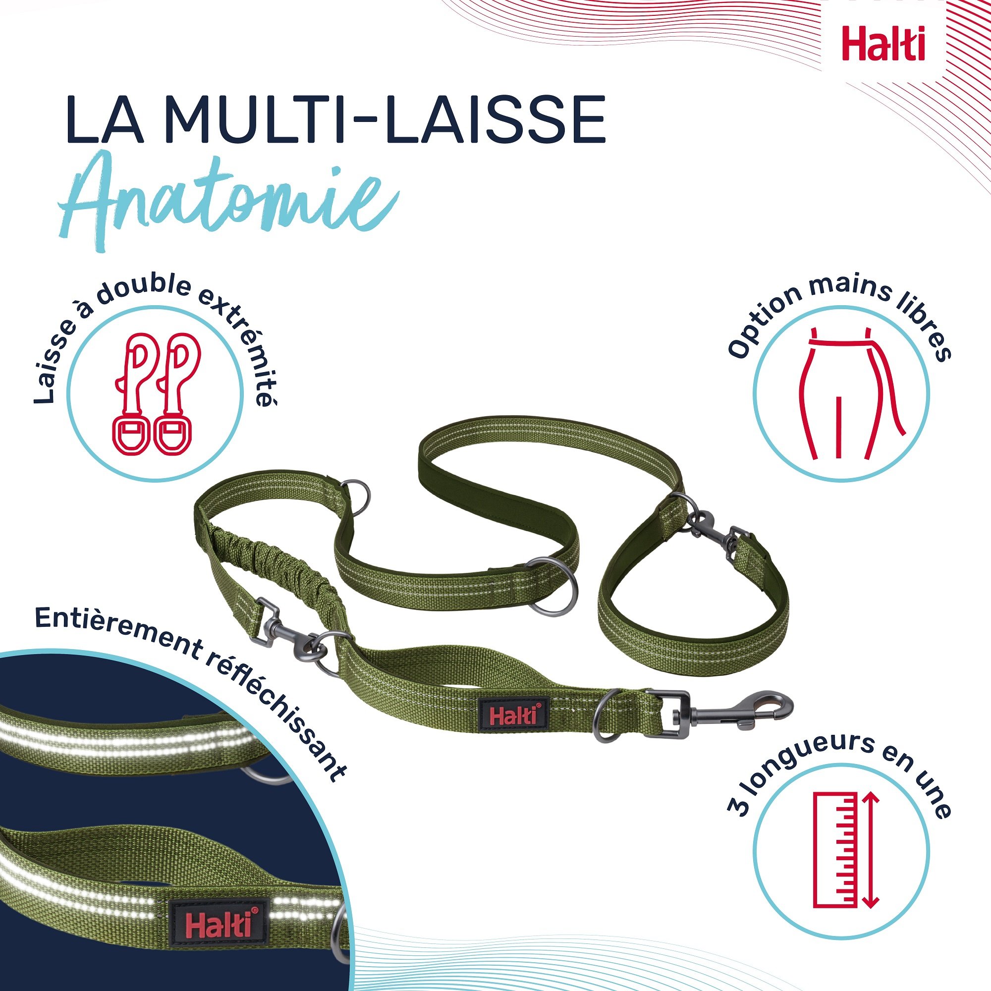 HALTI Laisse multiposition Anatomy - Vert