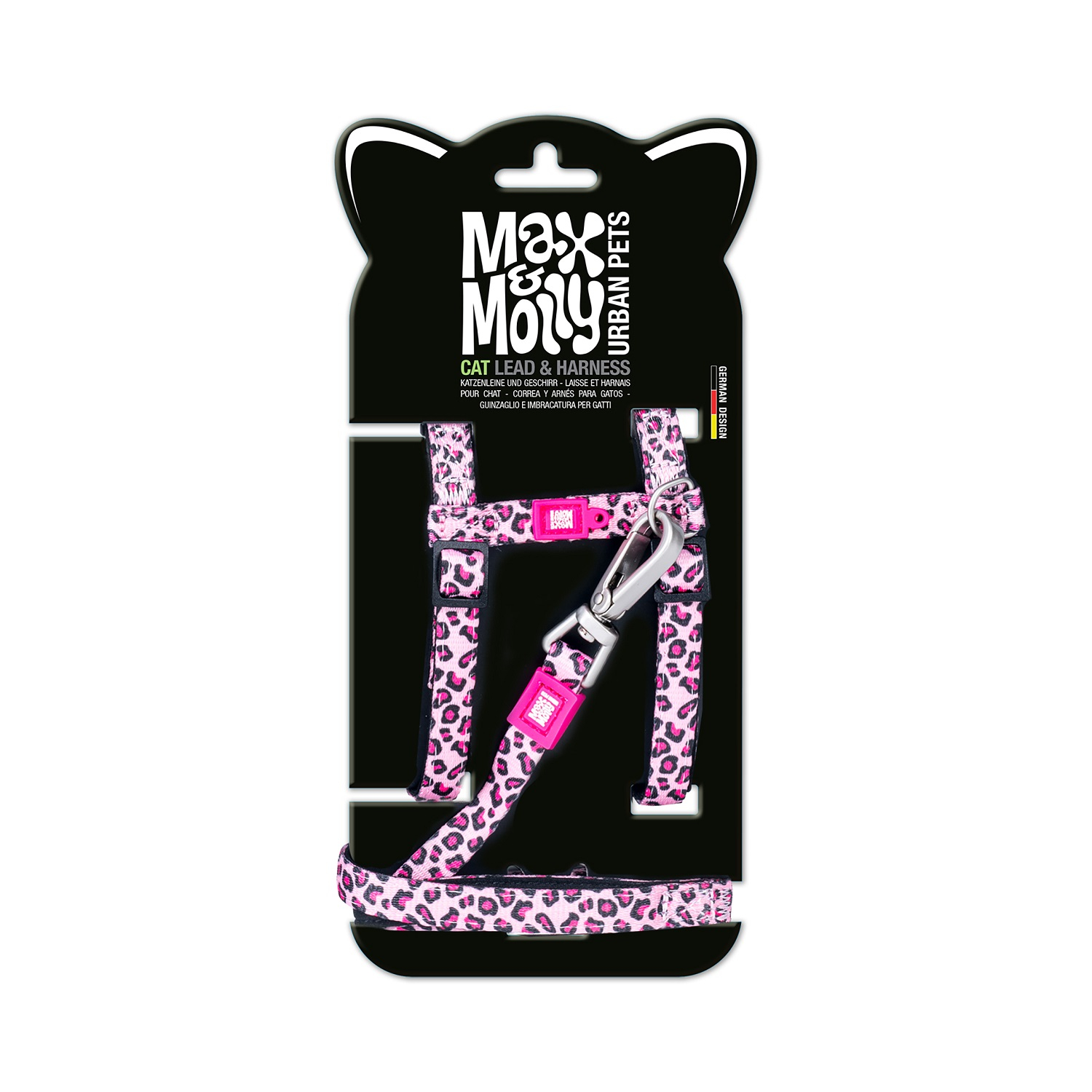 Max & Molly Peitoral com guia para gato - Leopard Pink