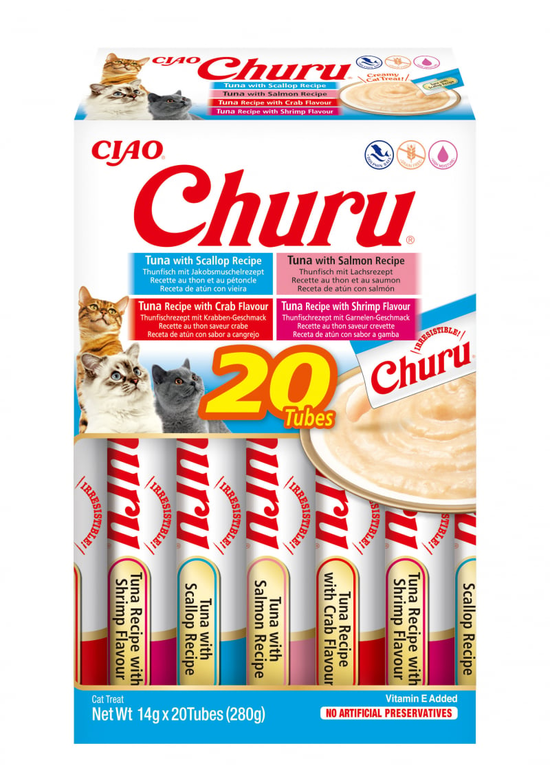 CIAO CHURU Leckerli zum Lecken mit Thunfisch und Meeresfrüchten für Katzen 