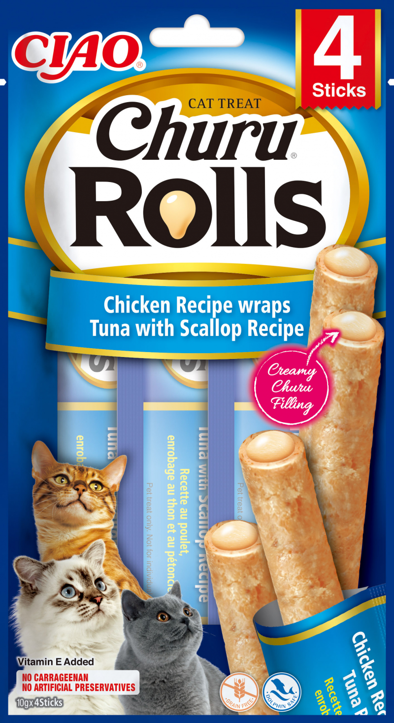 CIAO CHURU Rolls poulet, thon et pétoncle pour chat