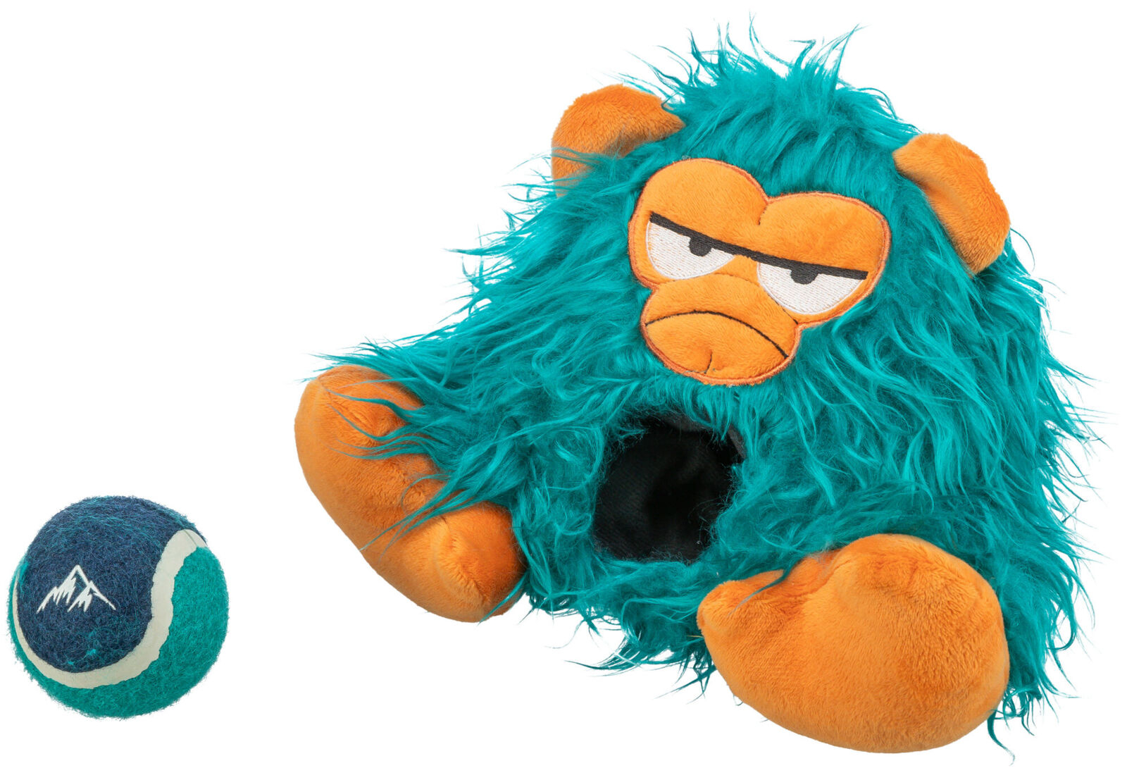 Monstre avec balle de tennis en peluche