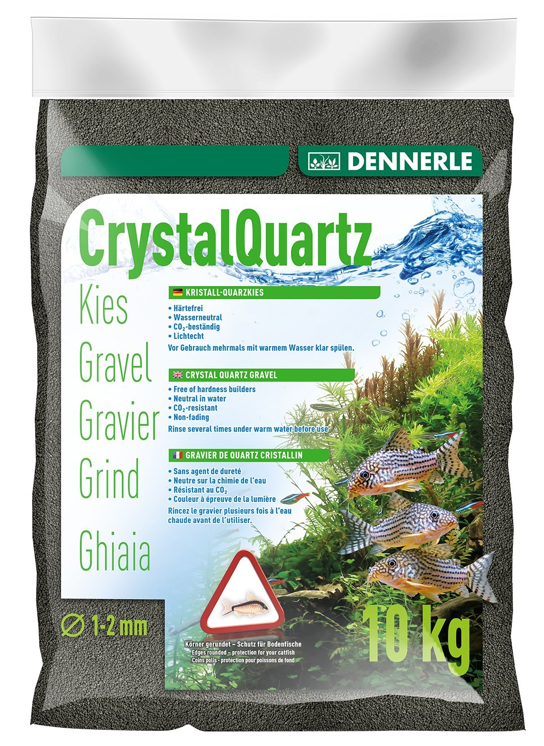 Areia para aquário quartzo cristalino preto diamante 1-2mm Dennerle