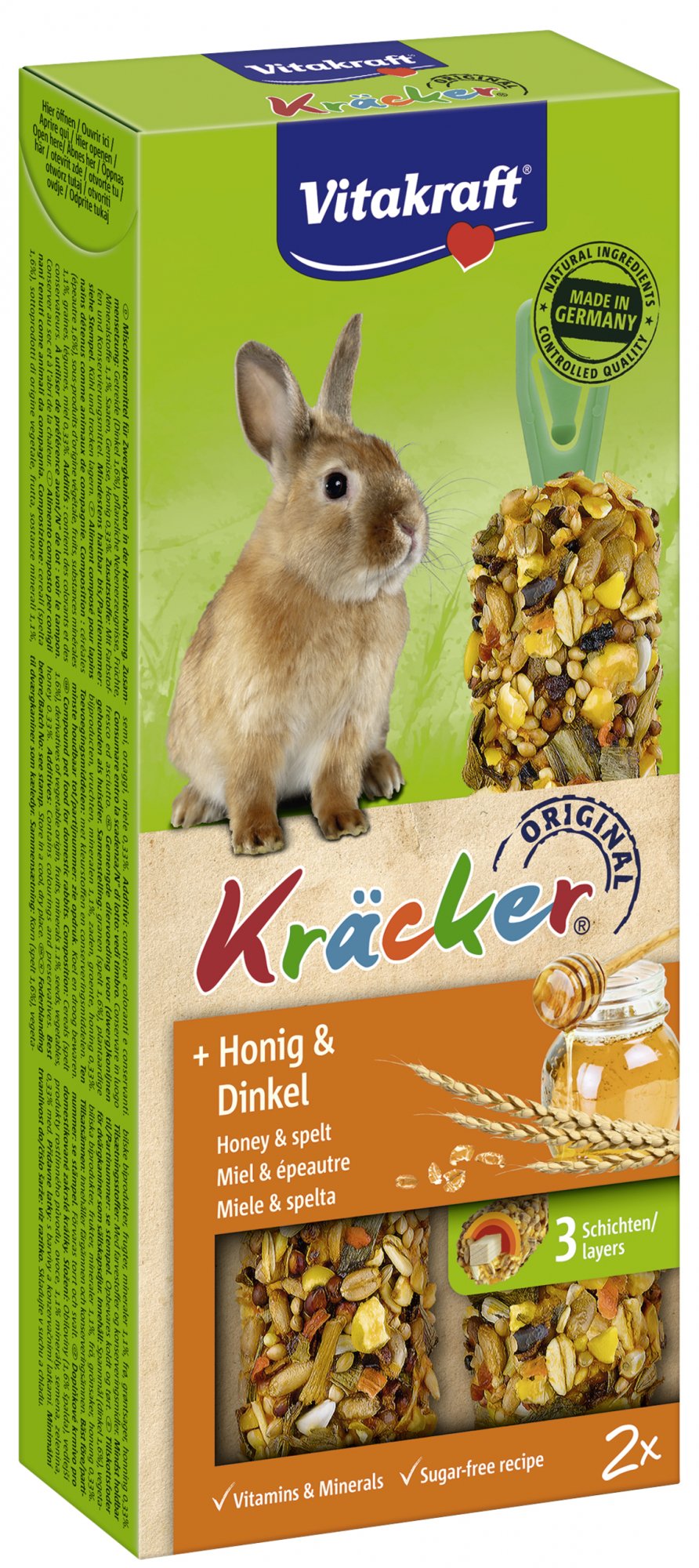 Snack para coelho anão de mel e espelta - Embalagem de 2 Kräckers