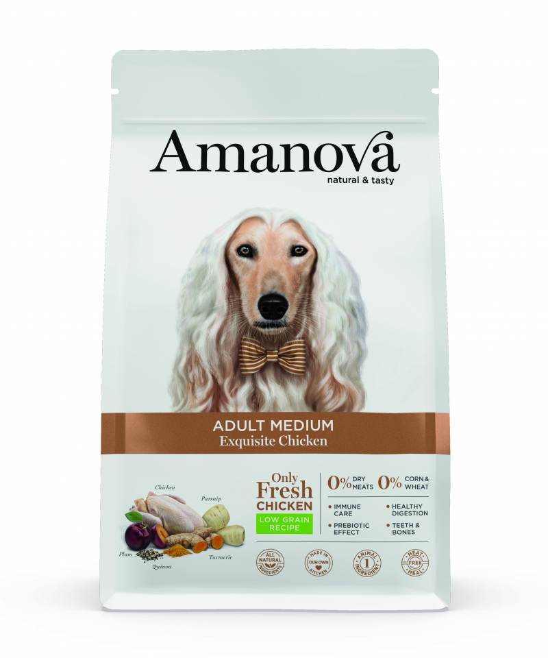 AMANOVA Medium Hundefutter mit 71% frischem Hühnchen für ausgewachsene Hunde mittlerer Größe