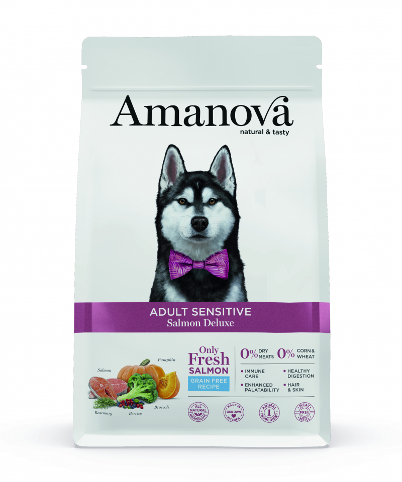 AMANOVA Sensitive Ração sem cereais com 70% de salmão fresco para Cão sensível