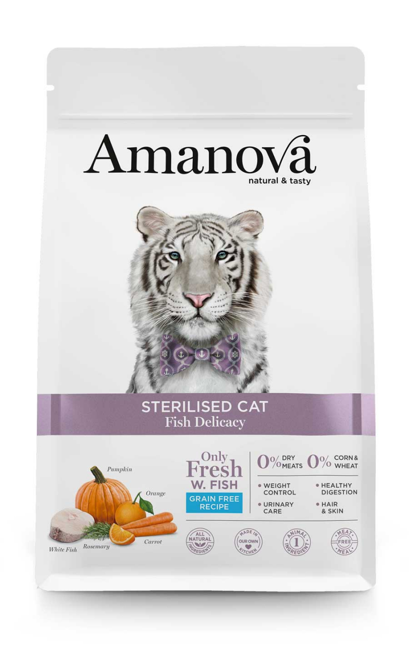 AMANOVA Sterilised Piensos sin cereales con 53% de pescado fresco para Gato esterilizado