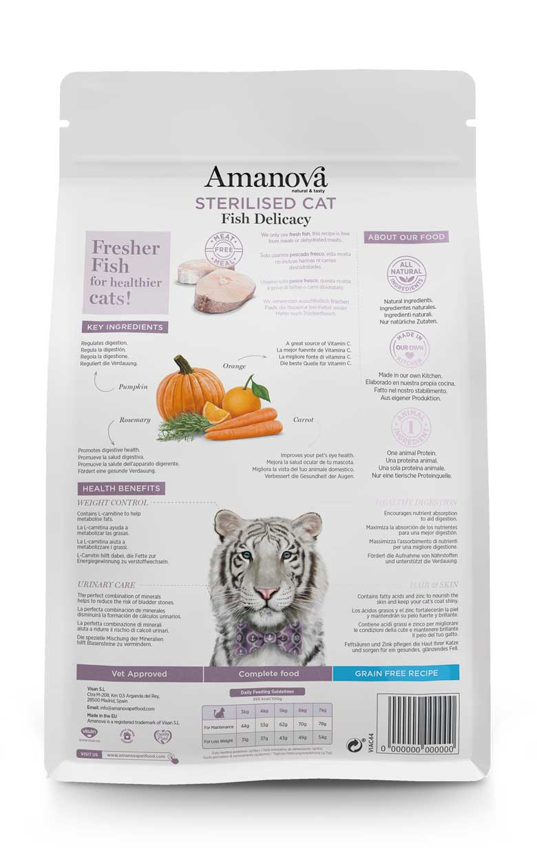 AMANOVA Sterilised Croquettes sans céréales avec 53% de poissons frais pour Chat stérilisé