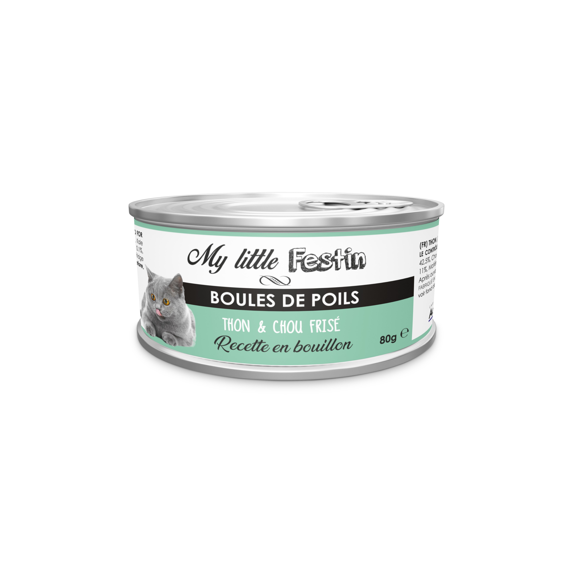 MY LITTLE FESTIN Paté anti bolas de pelo en caldo o en salsa con Atún y Col rizado para Gato adulto 80g 