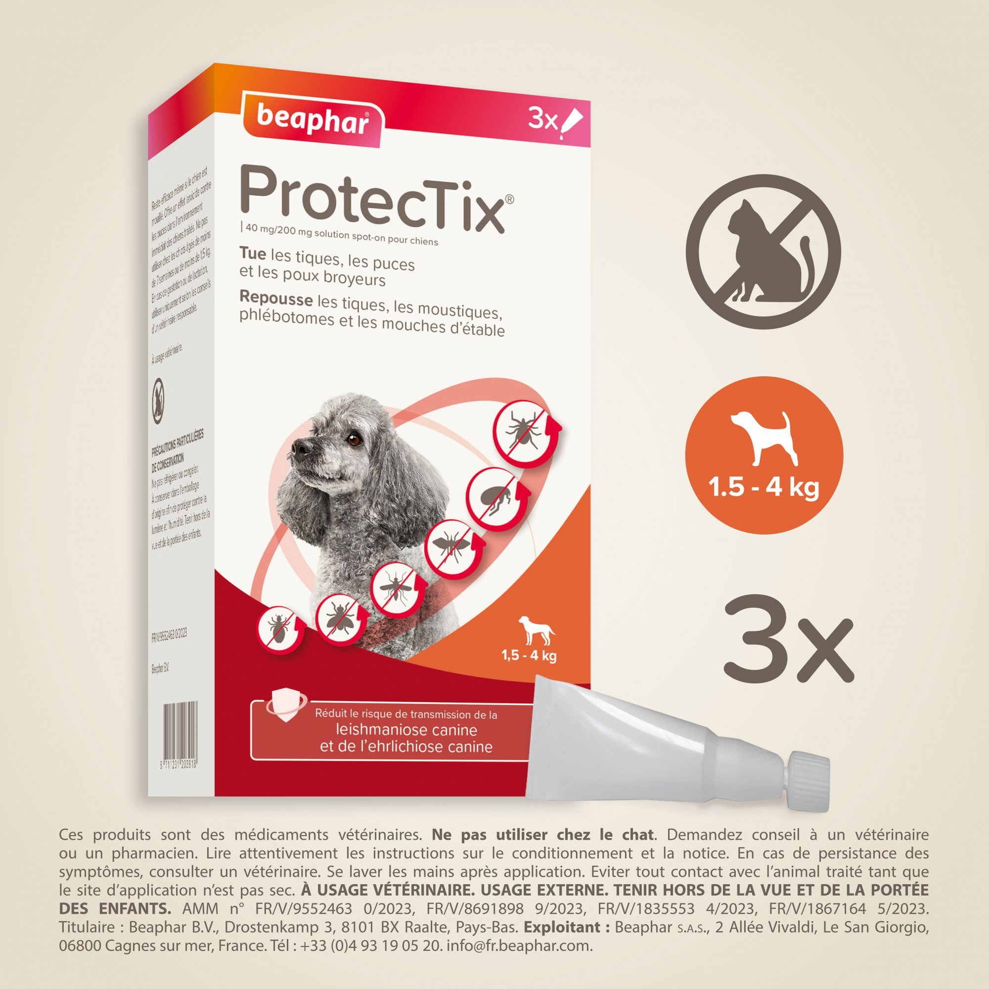 ProtecTix Spot-on Pipette antiparasitaires pour chien jusqu’à 4 kg