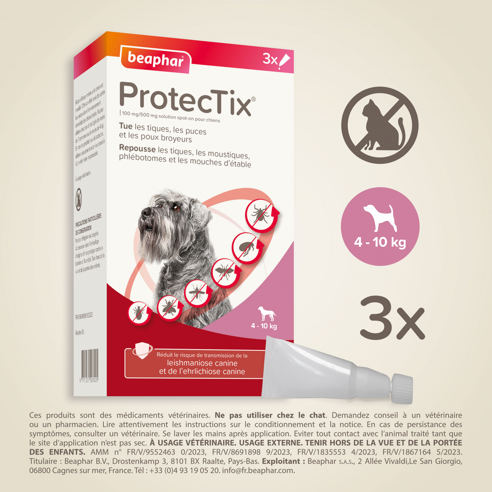 ProtecTix Solución spot-on para perros de 4 a 10 kg - 3 x 1 ml