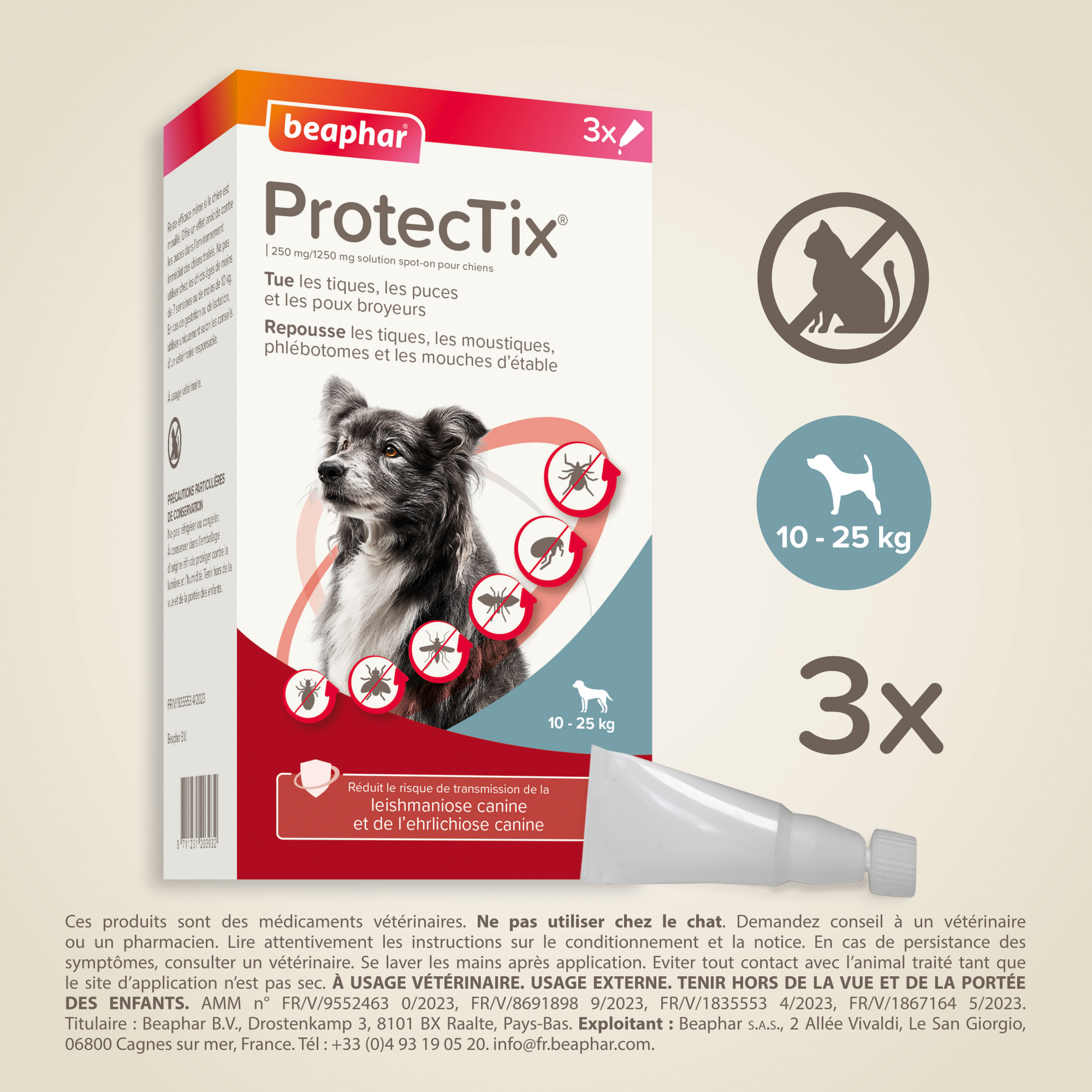 ProtecTix Spot-on Pipette antiparasitaires pour chien de 10 à 25 kg