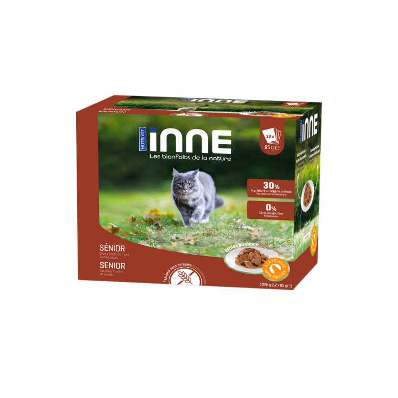 NUTRIVET Inne Pack van 12x85g Versheidzakje met gevogelte voor senior katten 