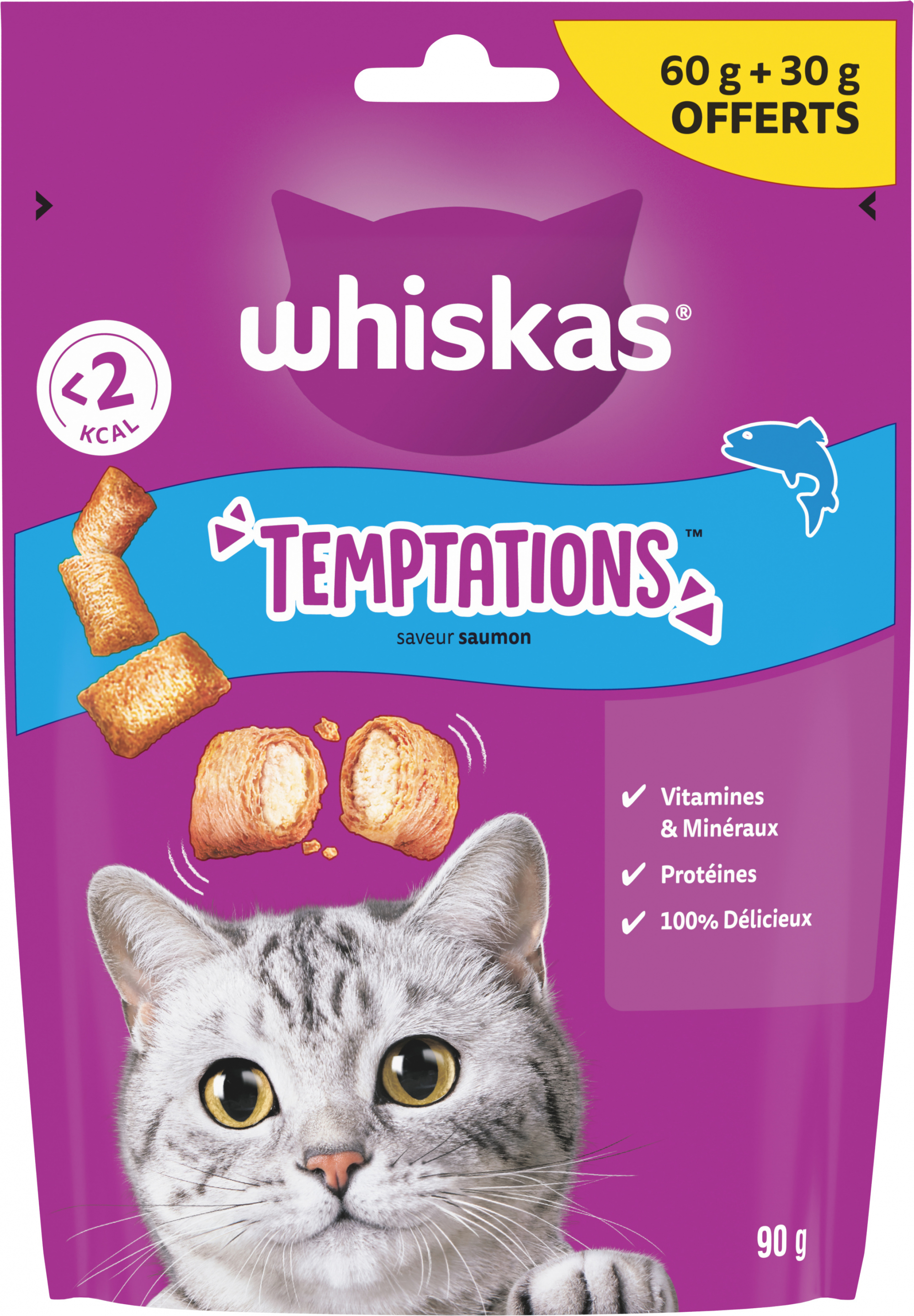 WHISKAS TEMPTATIONS Petiscos de Salmão para gato adulto