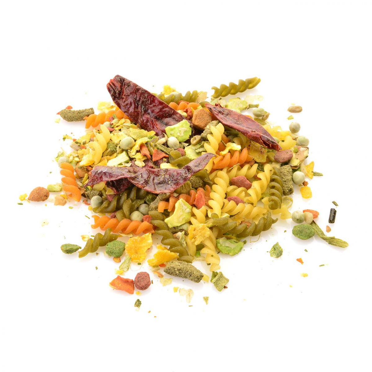 Mexican Spicy Noodle Mix veggie & kruidige mix van driekleurige pasta voor papegaaien en grote parkieten