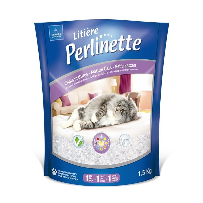Arena de sílice Perlinette para gatos mayores