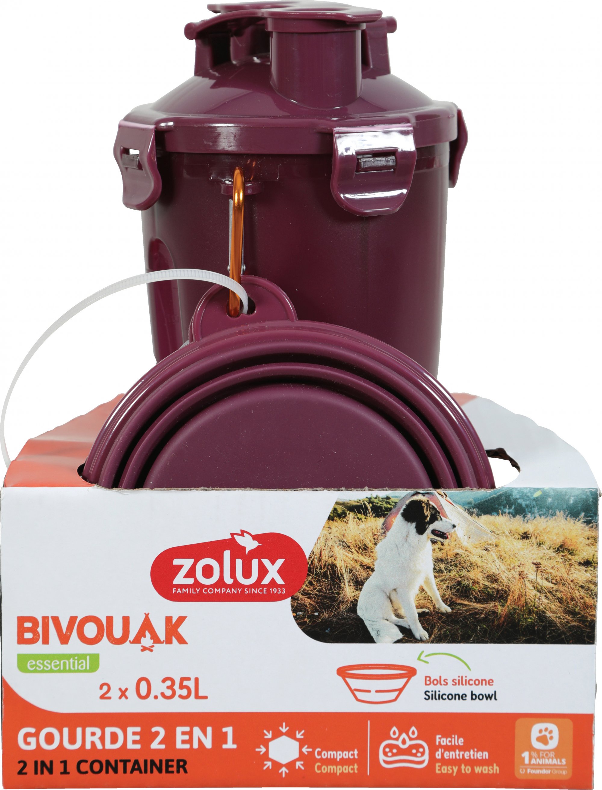 Gourde Bivouak 2 en 1 eau et croquettes pour chien - 2 coloris disponibles