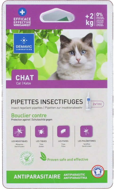 Pipette insectifuge pour chat x 2