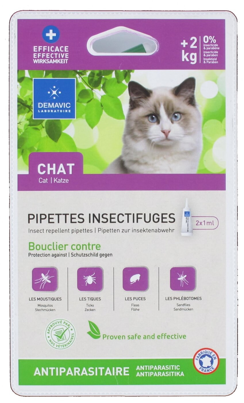 Pipette insectifuge pour chat x 2