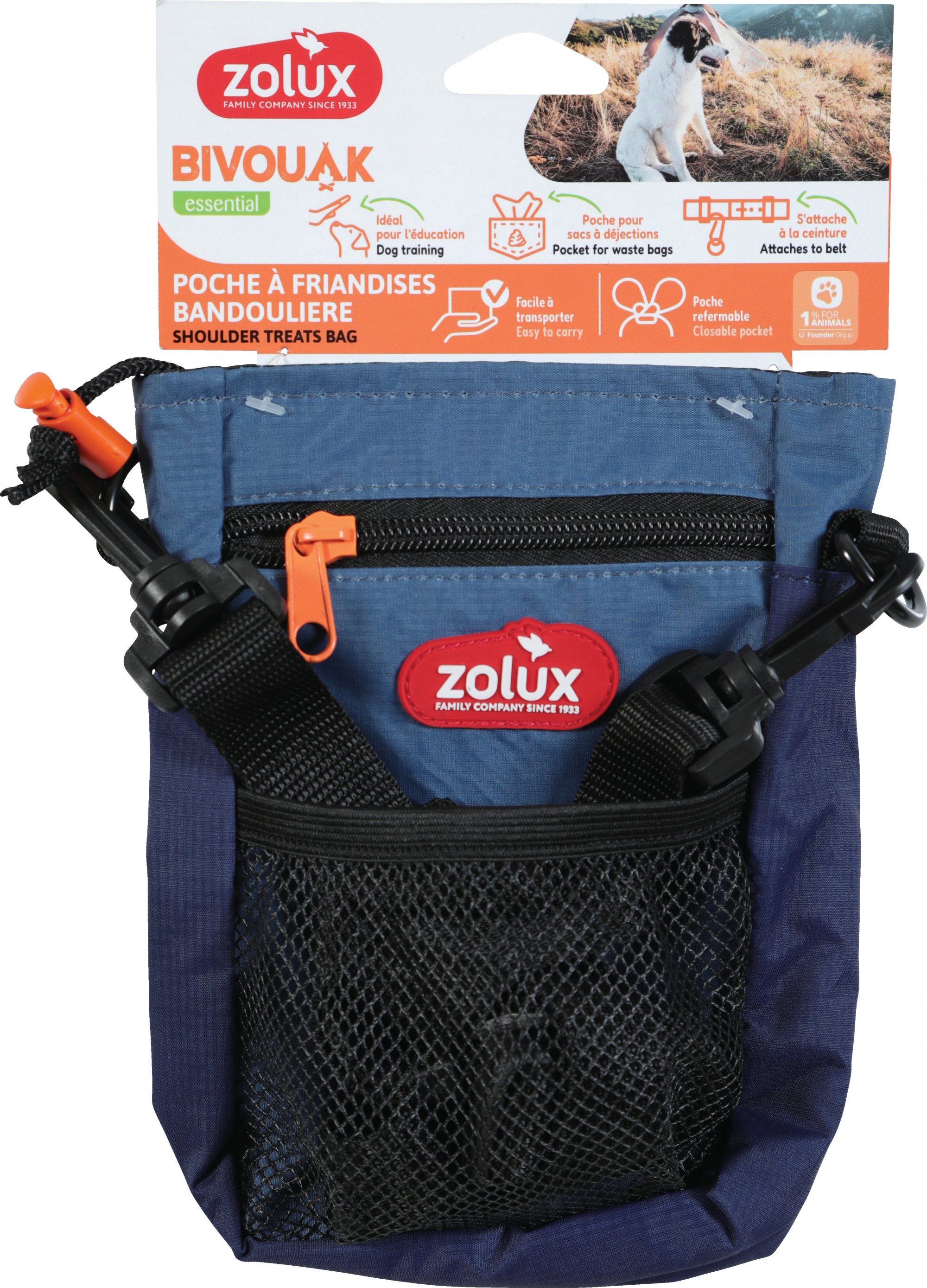 Sac 2 en 1 pour friandises et sacs à déjection avec bandoulière Zolux bivouak - 2 coloris disponibles