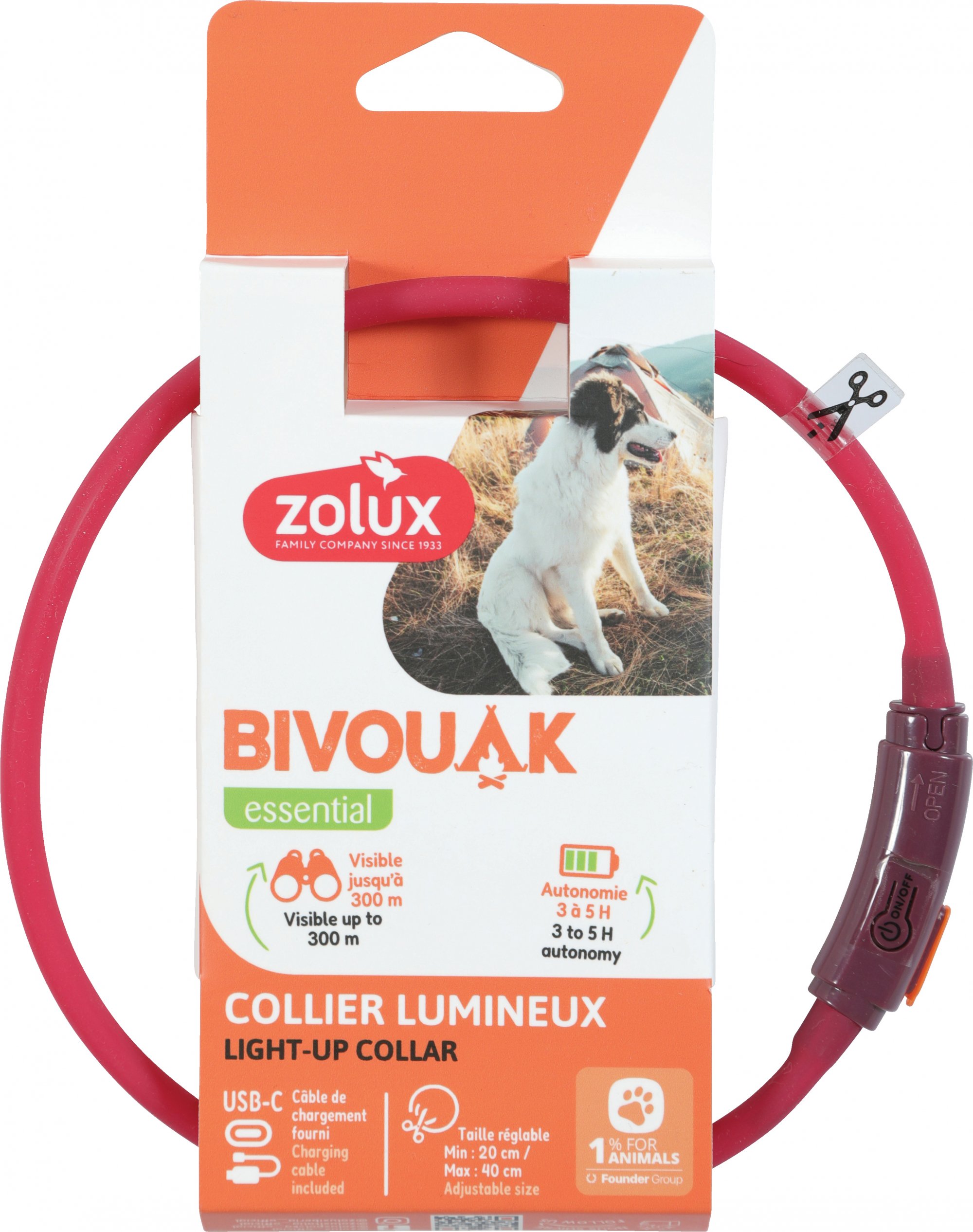 Collier lumineux USB pour chiot Zolux Bivouak - 2 coloris disponibles