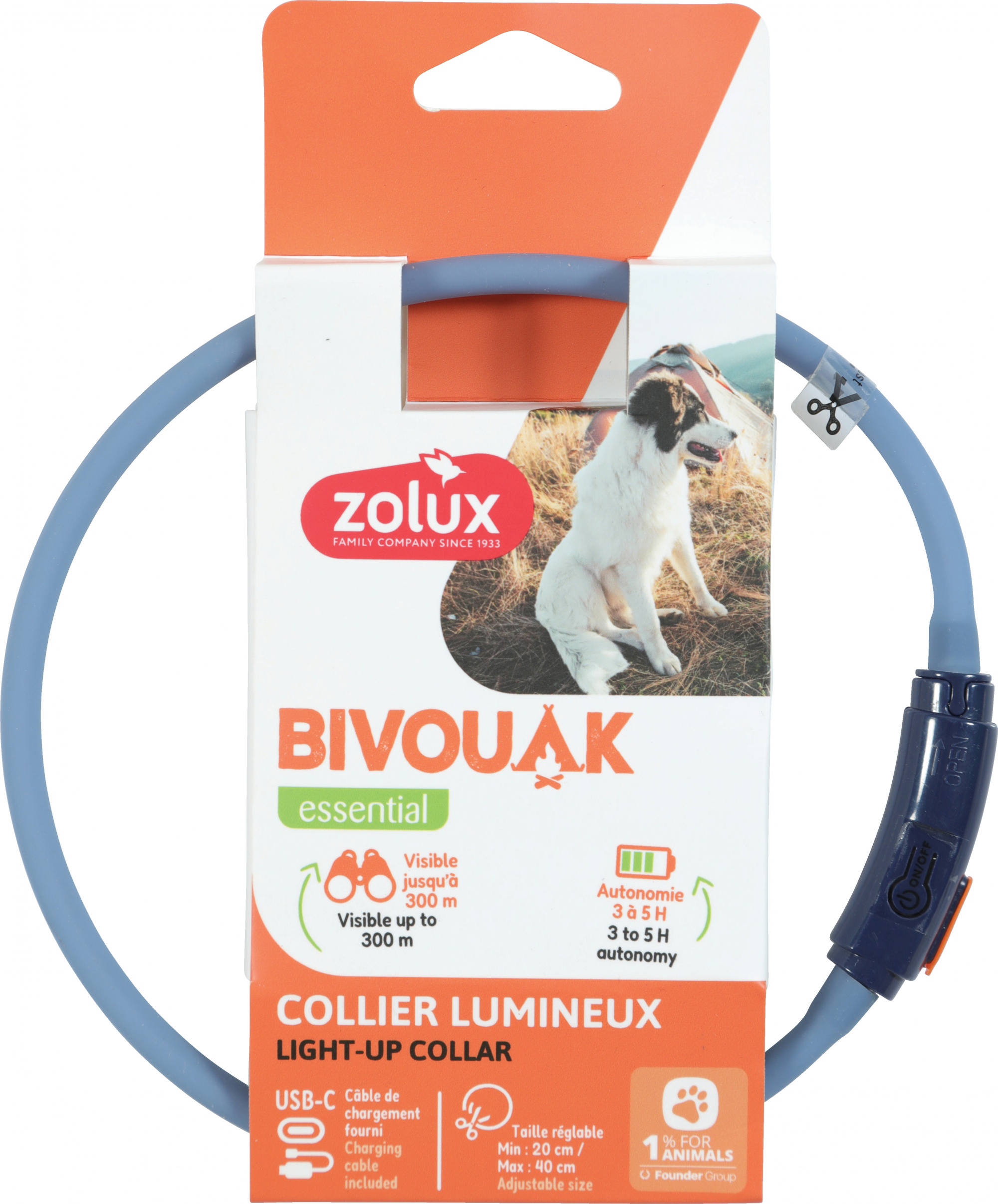 Collier lumineux USB pour chiot Zolux Bivouak - 2 coloris disponibles