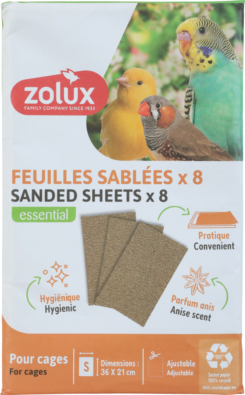 Lot de feuilles sablées pour cage oiseaux - 3 tailles disponibles