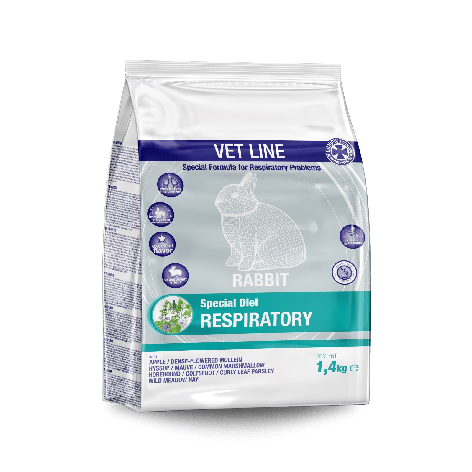 Cunipic Vetline Special Diet Respiratory - Fórmula para reforçar o sistema respiratório do coelho