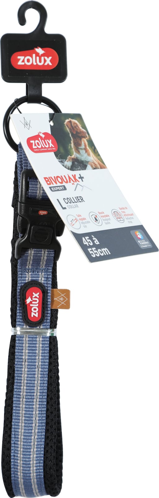 Collier bleu pour chien Zolux Bivouak - 4 tailles disponibles