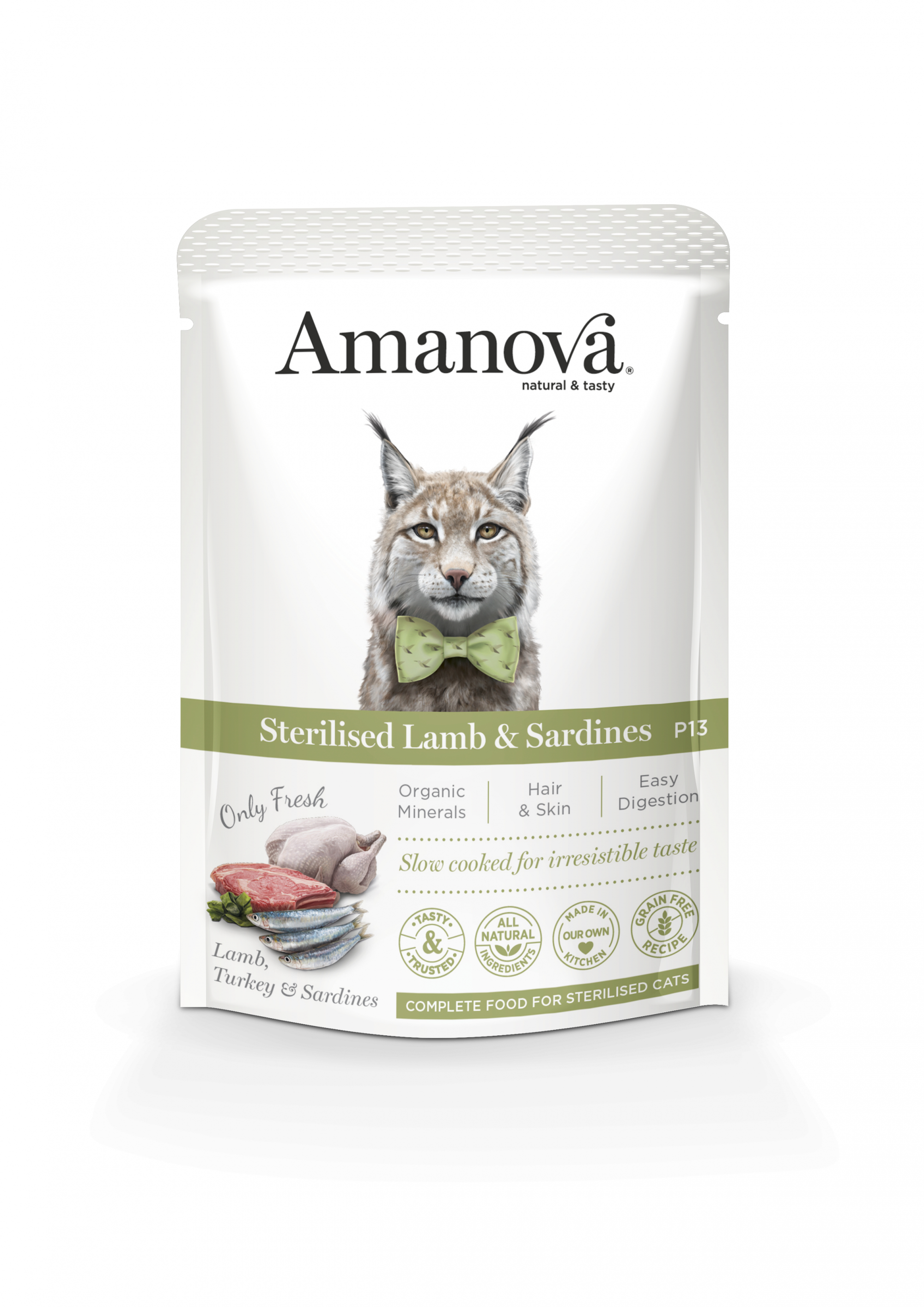 AMANOVA Pâtée naturelle à la viande fraiche pour chat stérilisé 85g - 3 saveurs disponibles