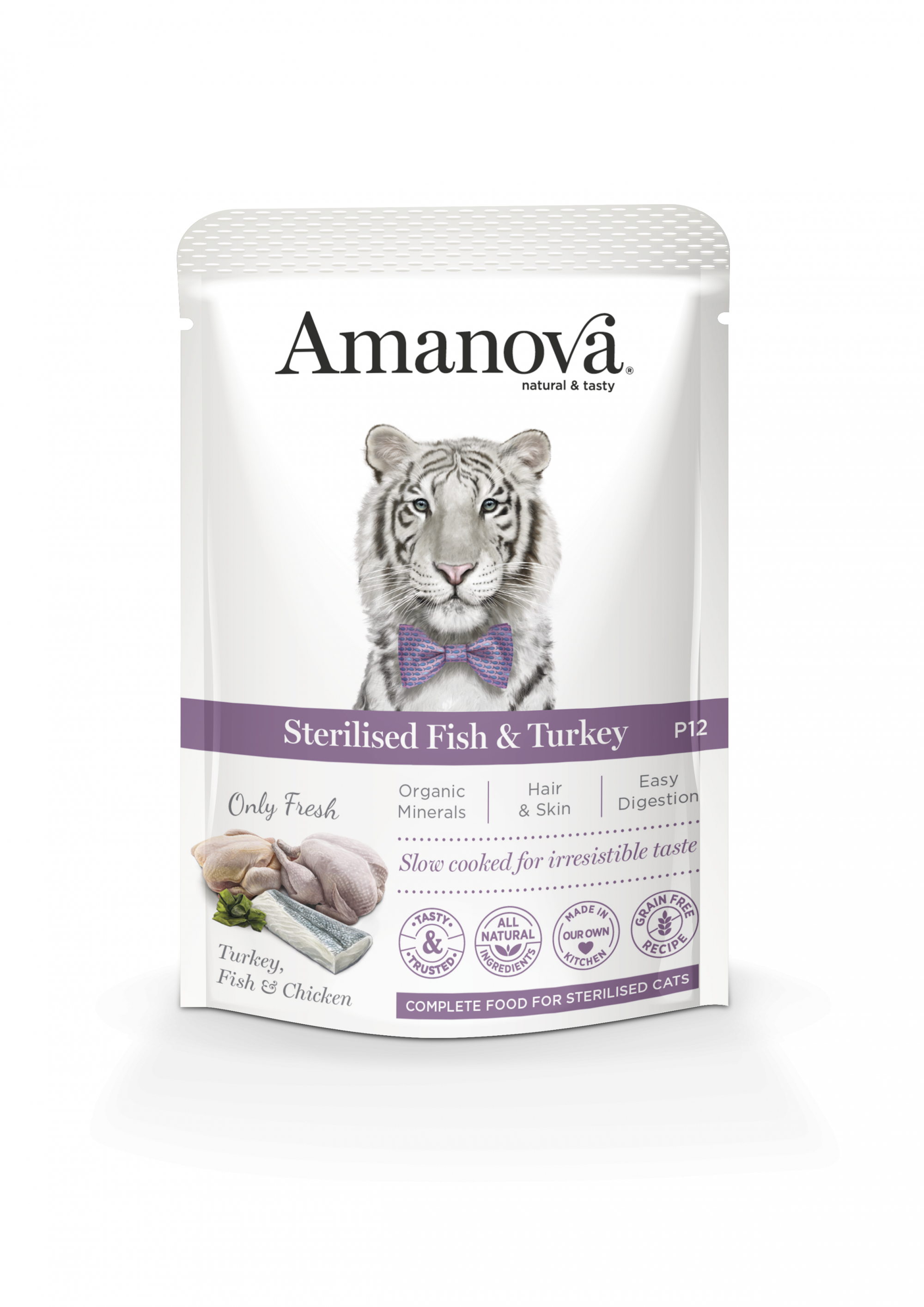 AMANOVA Pâtée naturelle à la viande fraiche pour chat stérilisé 85g - 3 saveurs disponibles