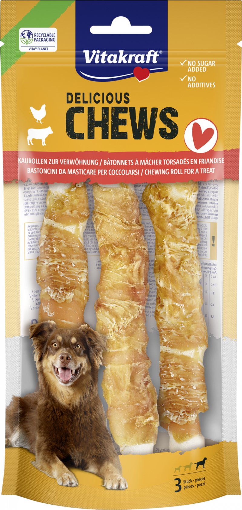 VITAKRAFT Chews Bâtonnets à mâcher en peau de bœuf pour grands chiens