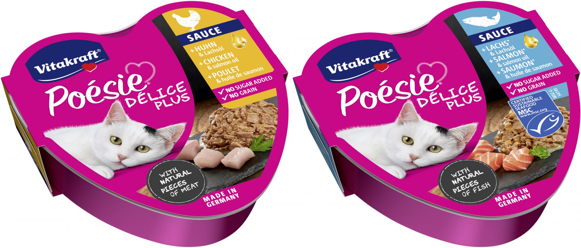 VITAKRAFT Poésie Délice Plus - Repas en sauce sans céréale ni sucre ajouté pour chat - 6 barquettes 