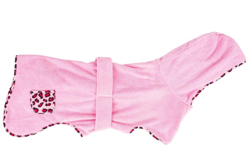 Bademantel für Hunde aus Mikrofaser Leopard Pink - 3 verfügbare Größen