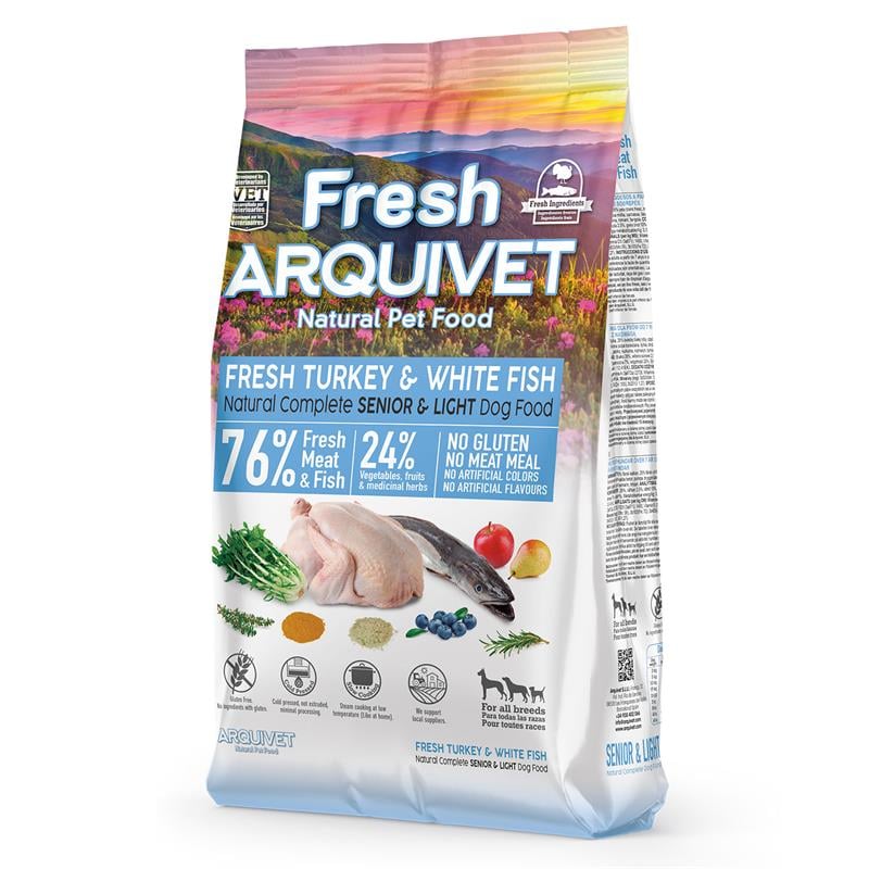 ARQUIVET Fresh Turkey & White Fish Senior Light polvla polvla hrana za starejše pse