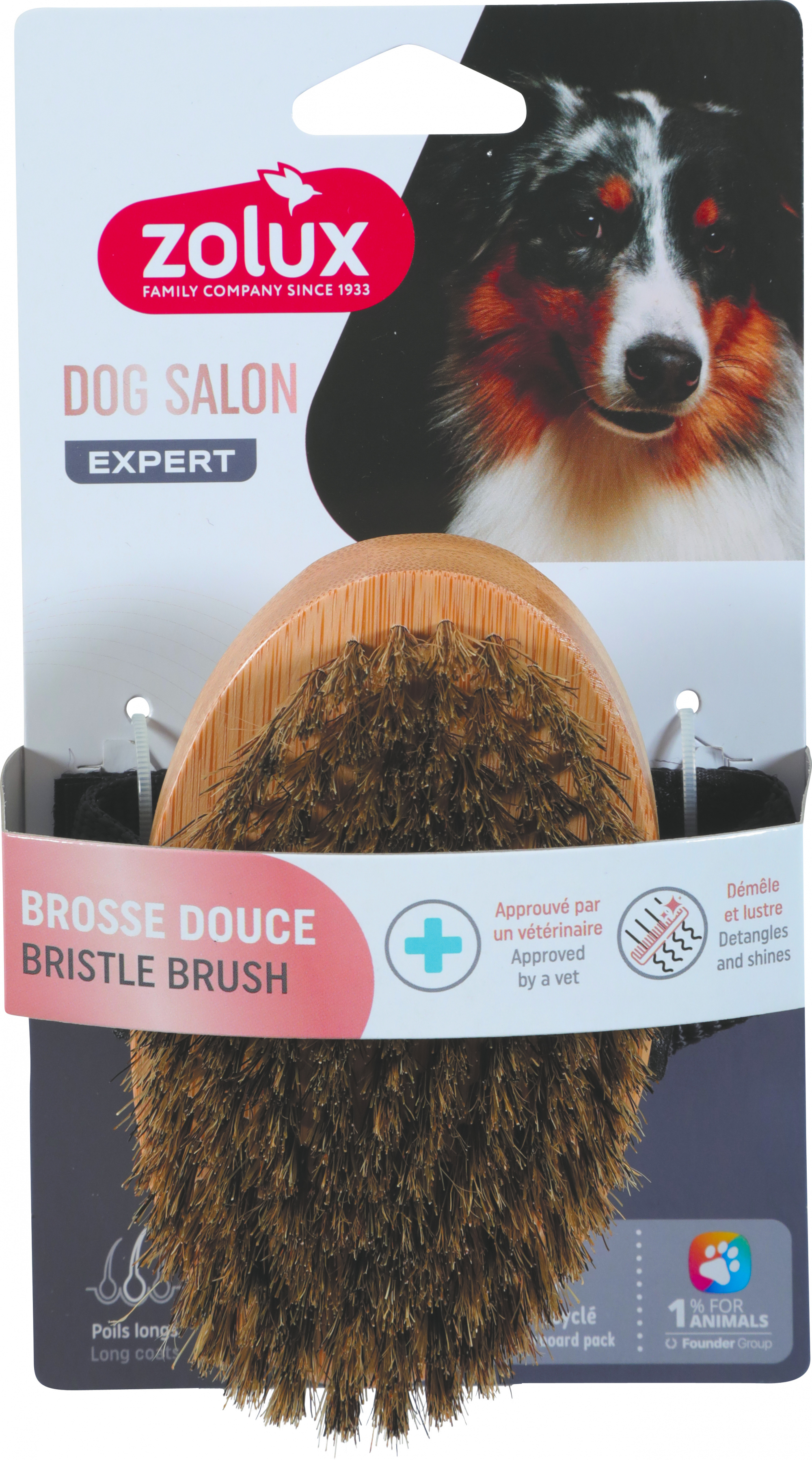 Zolux Brosse douce avec manche en bambou pour chien