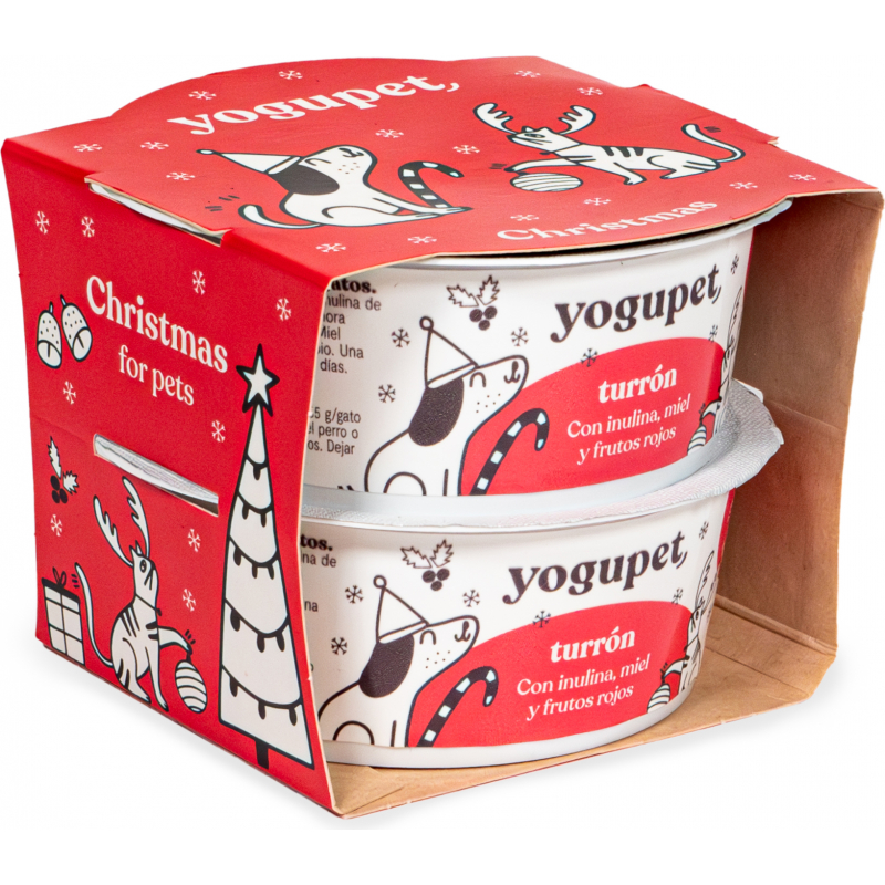 Yogupet Yaourt de Noël au nougat, miel, frambroises et mûres fruits rouges pour chien et chat