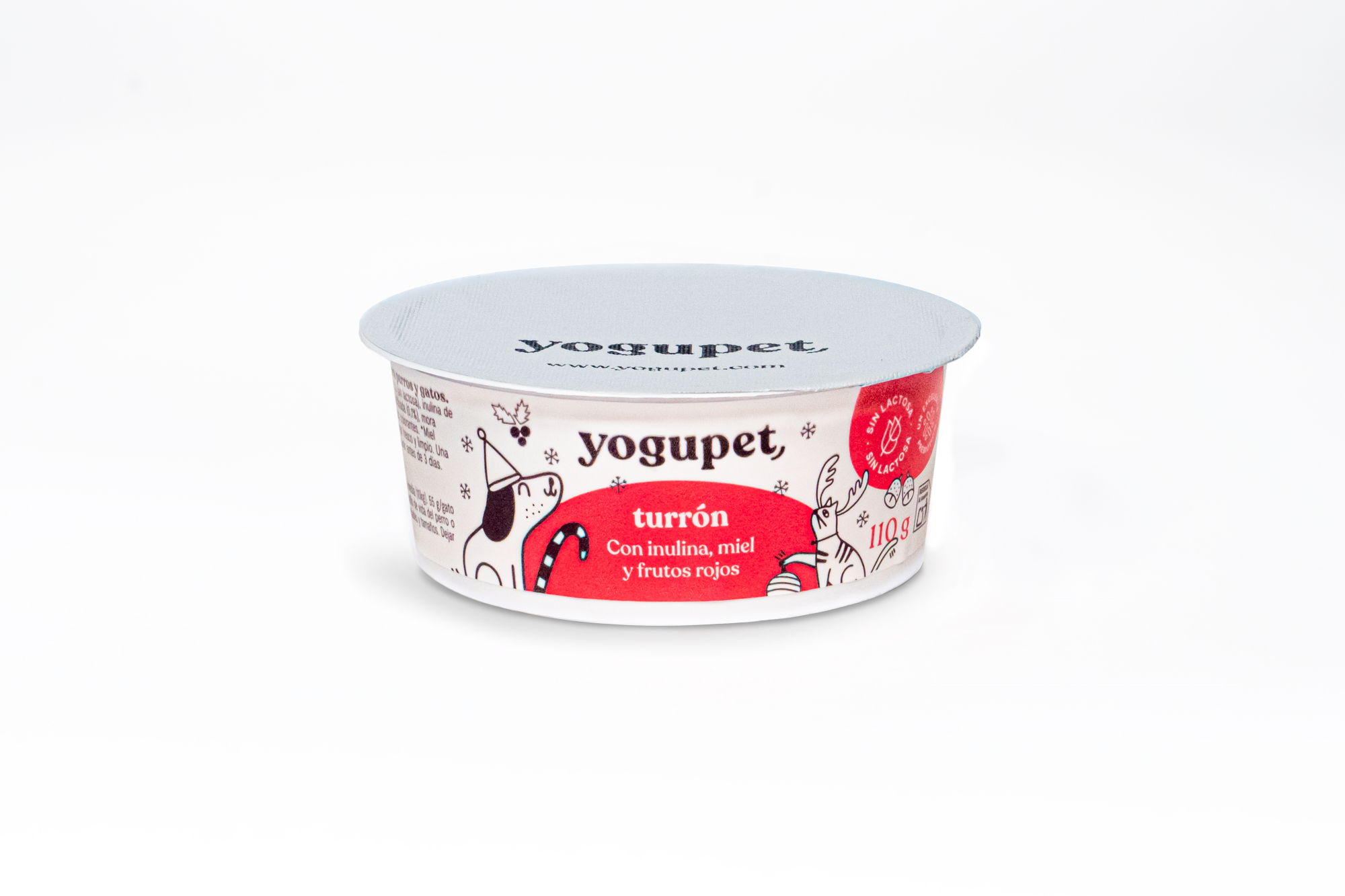 Yogupet Yaourt de Noël au nougat, miel, frambroises et mûres fruits rouges pour chien et chat