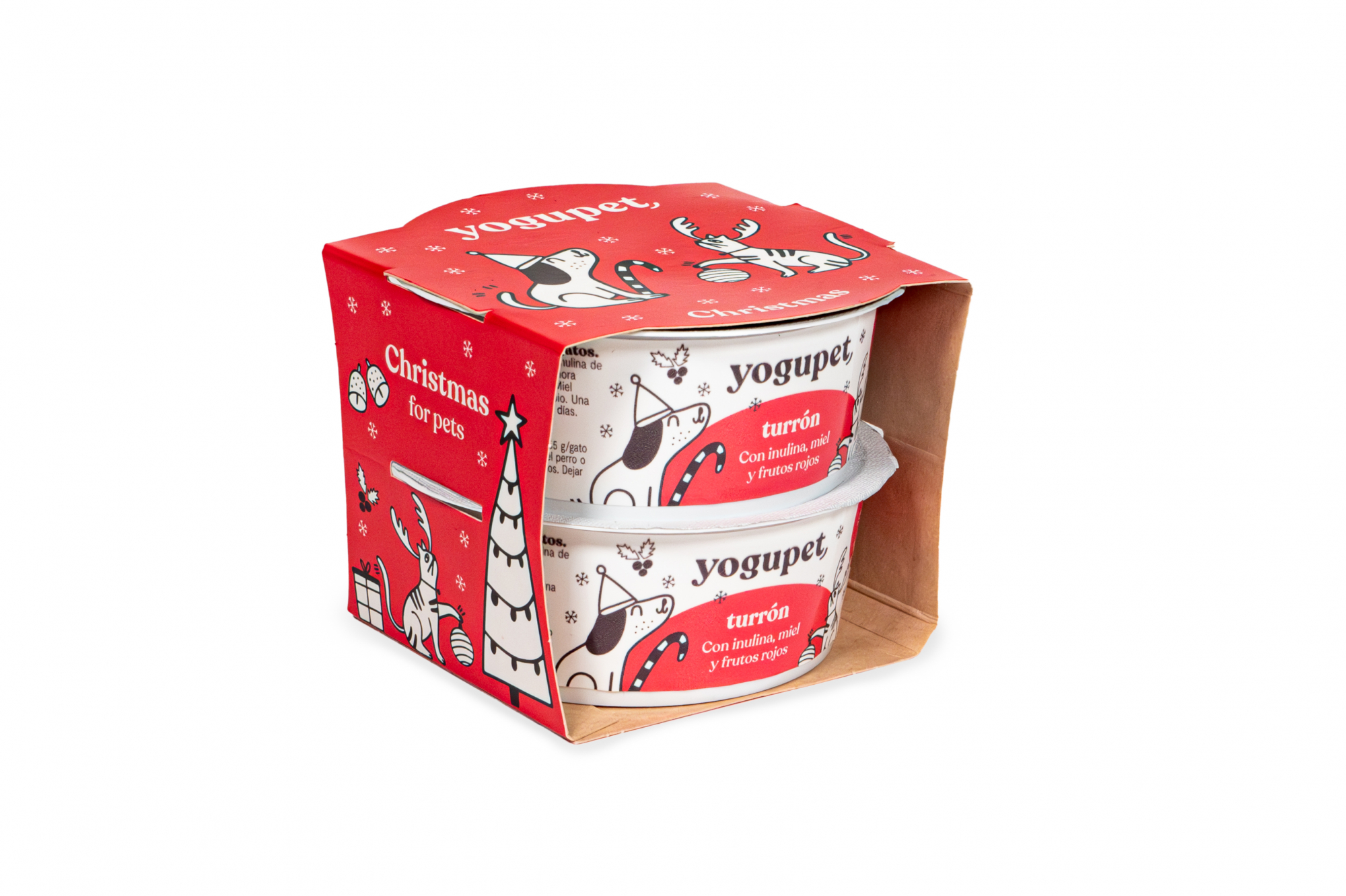 Yogupet Yaourt de Noël au nougat, miel, frambroises et mûres fruits rouges pour chien et chat