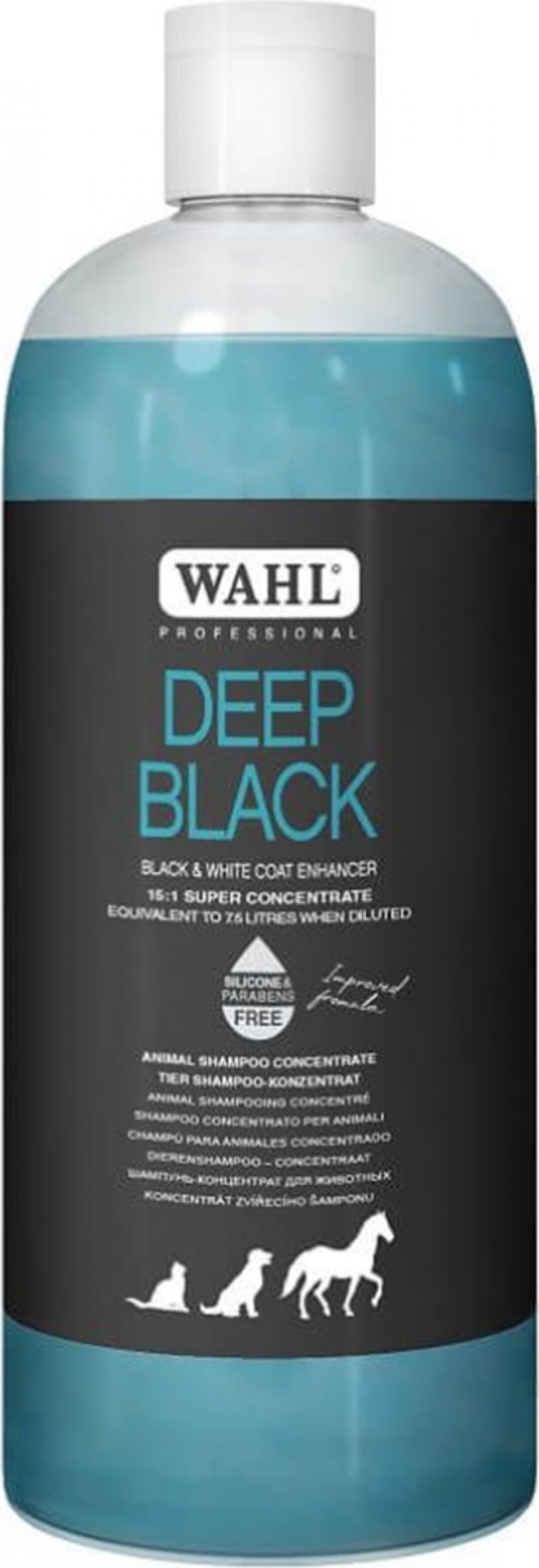 Shampoing Concentré 500ml WAHL pour pelages noirs et foncés chien, chat et chevaux