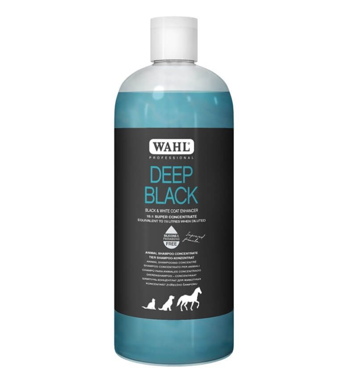 Shampoing Concentré 500ml WAHL pour pelages noirs et foncés chien, chat et chevaux