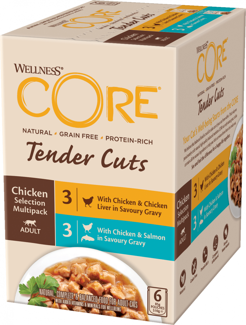 Wellness Core Pâtée Tender Cuts für Katze - Multipack 6x85g - Mehrere Geschmacksrichtungen zur Auswahl