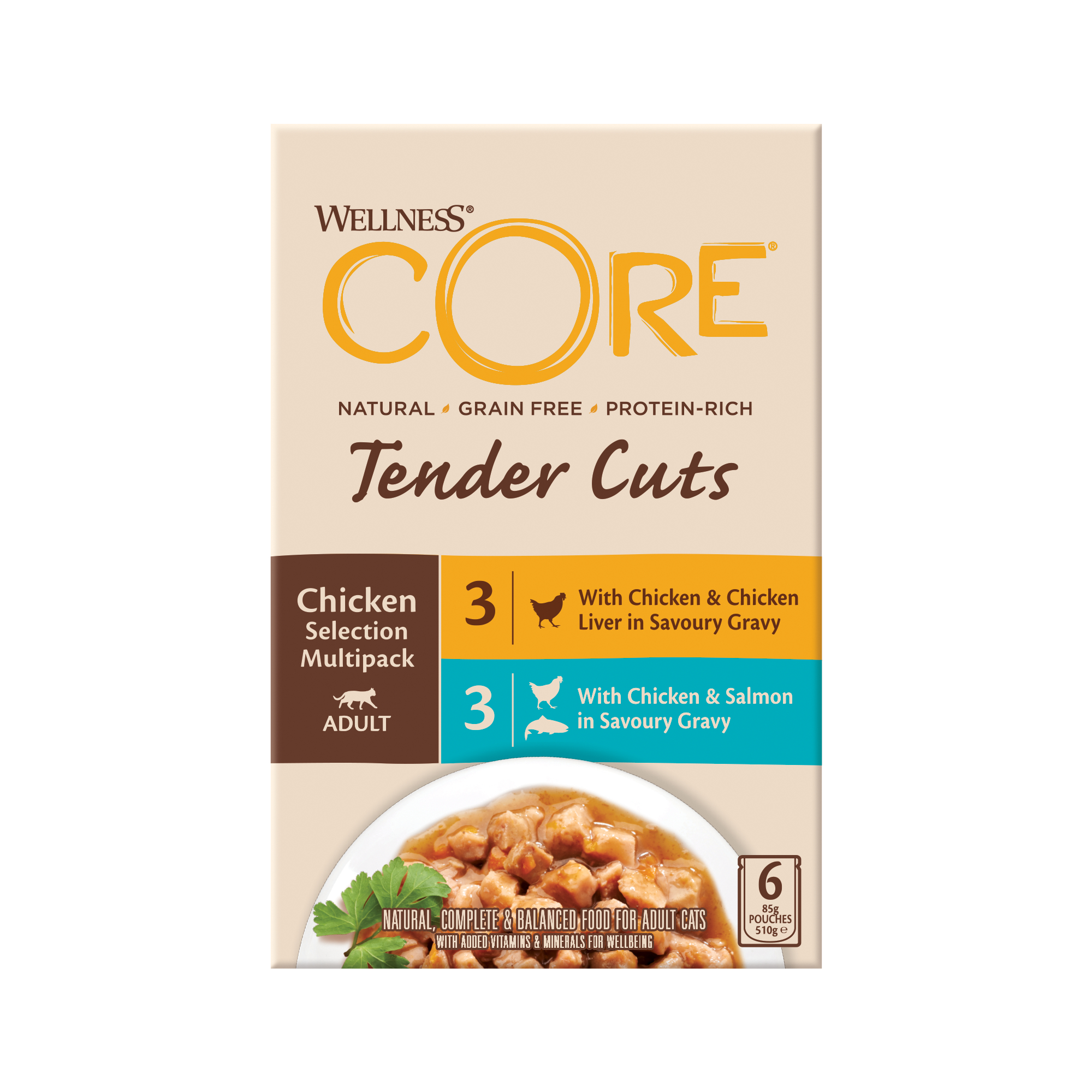 Wellness Core Pâtée Tender Cuts für Katze - Multipack 6x85g - Mehrere Geschmacksrichtungen zur Auswahl