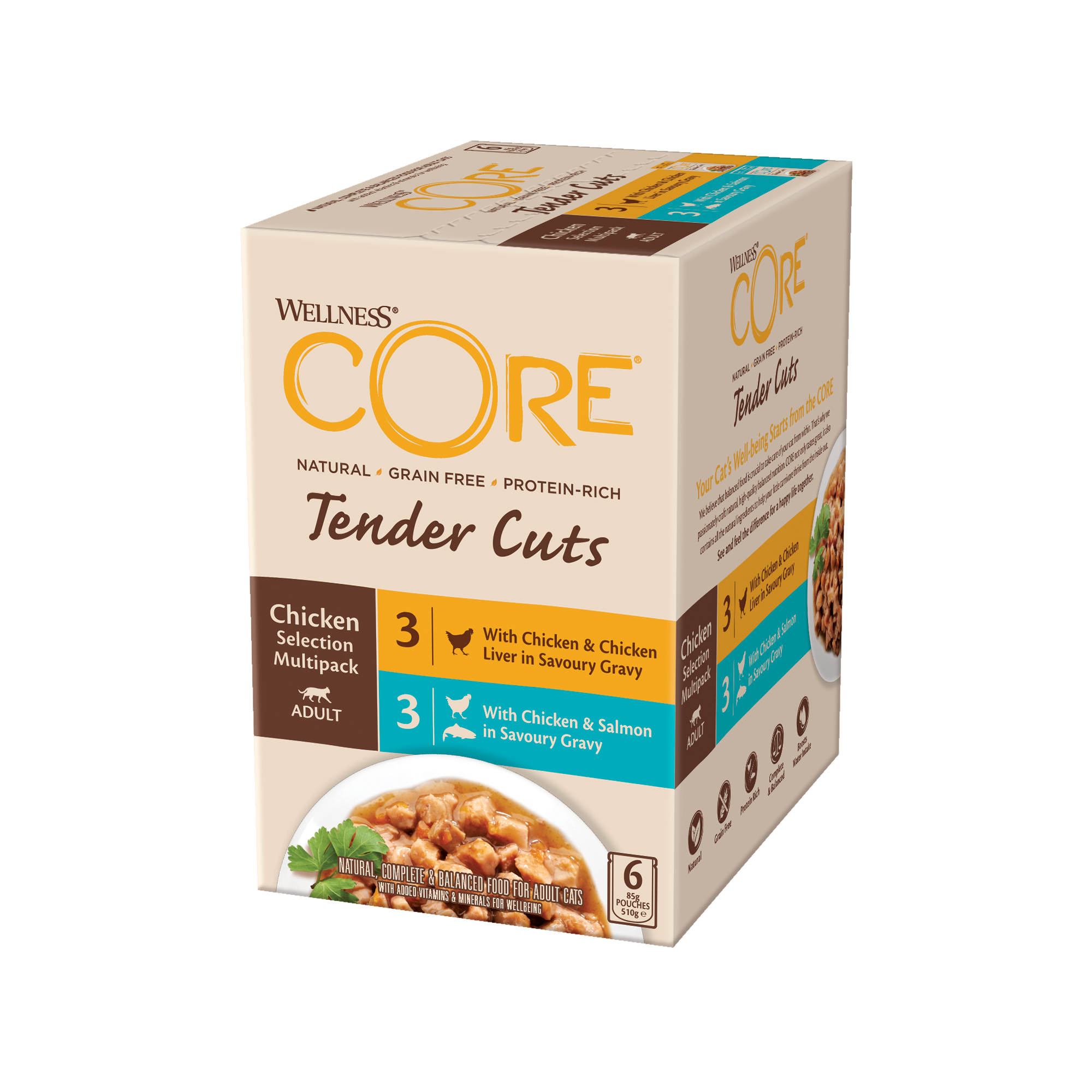 Wellness Core Pâtée Tender Cuts für Katze - Multipack 6x85g - Mehrere Geschmacksrichtungen zur Auswahl