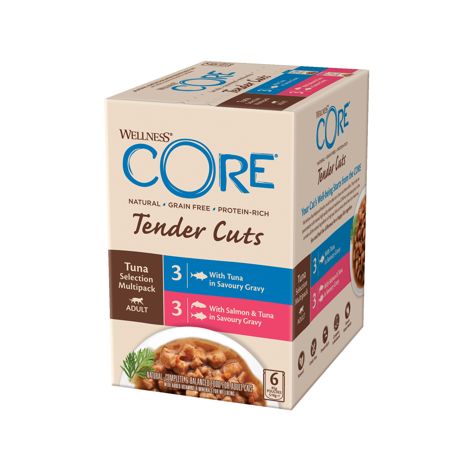 Wellness Core Pâtée Tender Cuts für Katze - Multipack 6x85g - Mehrere Geschmacksrichtungen zur Auswahl