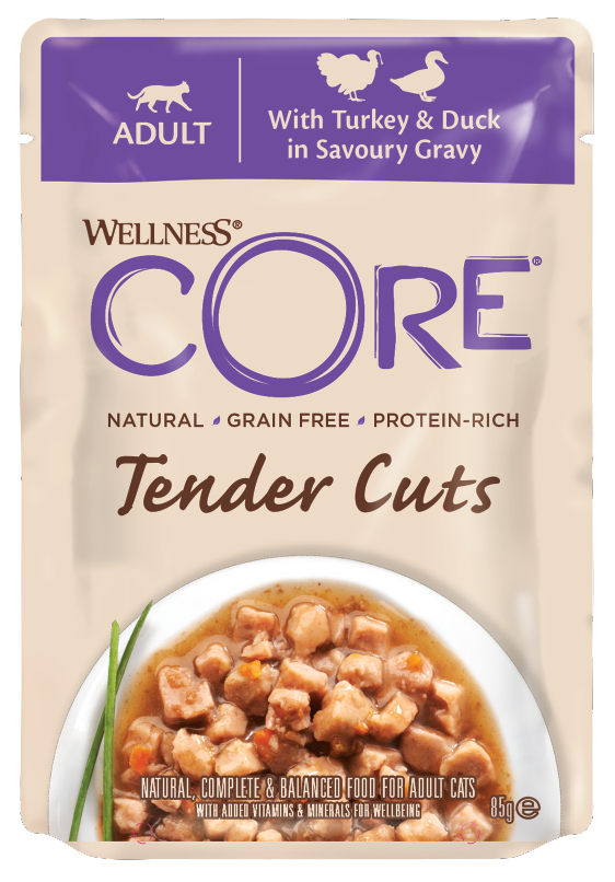 WELLNESS CORE Kaķiem Tender Cuts Mitrā barība-Tunzivs-0.085kg