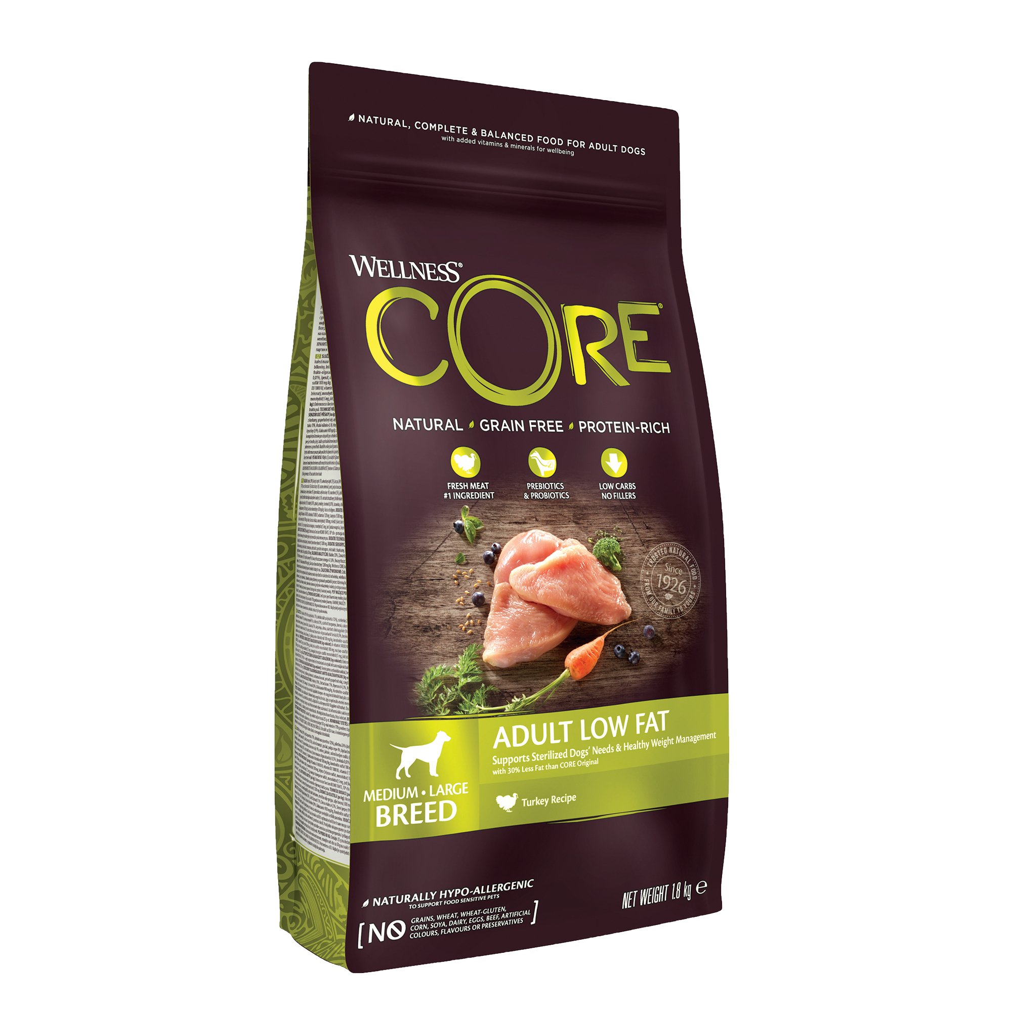 WELLNESS CORE Briketi Light z puranom za srednje in velike pse