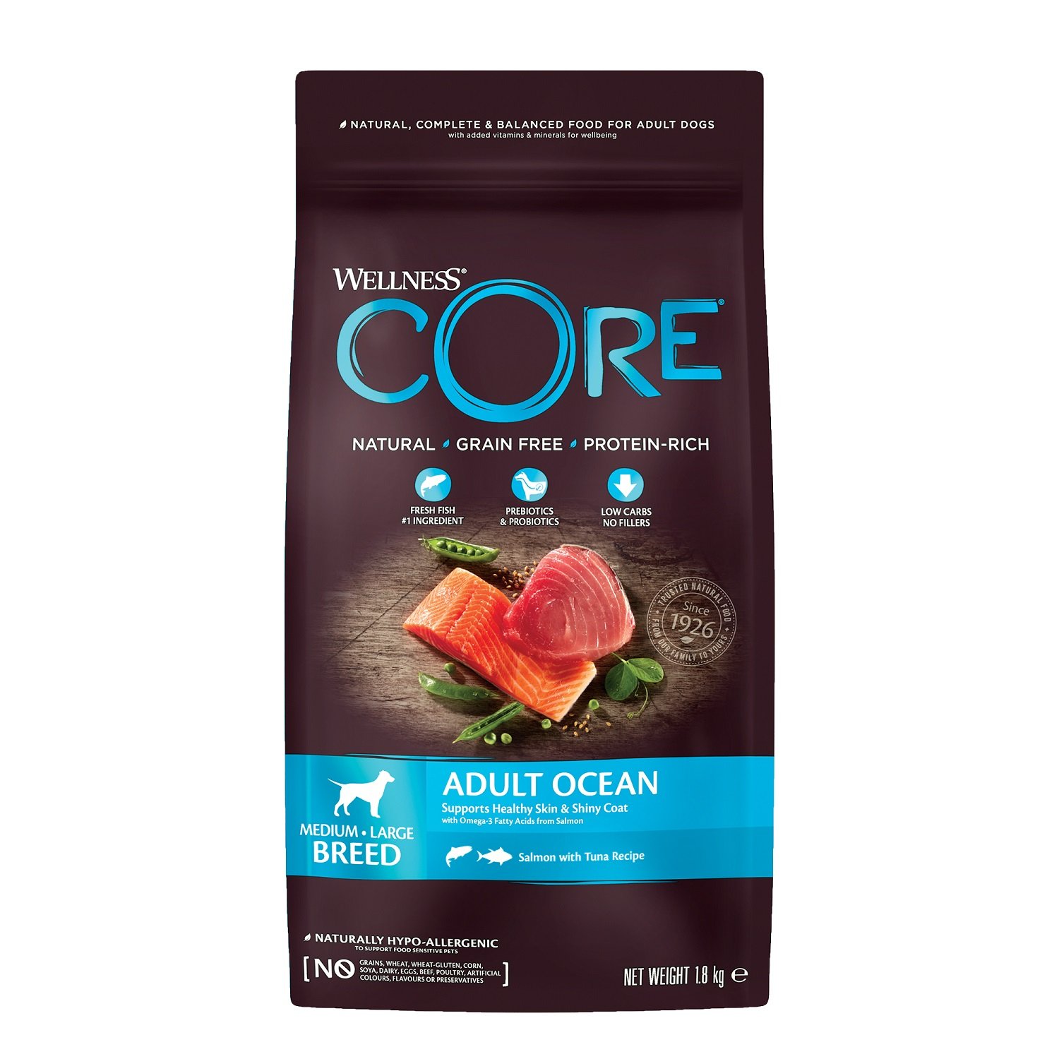 WELLNESS CORE Croquettes Océan saumon et thon pour chien de moyenne et grande race