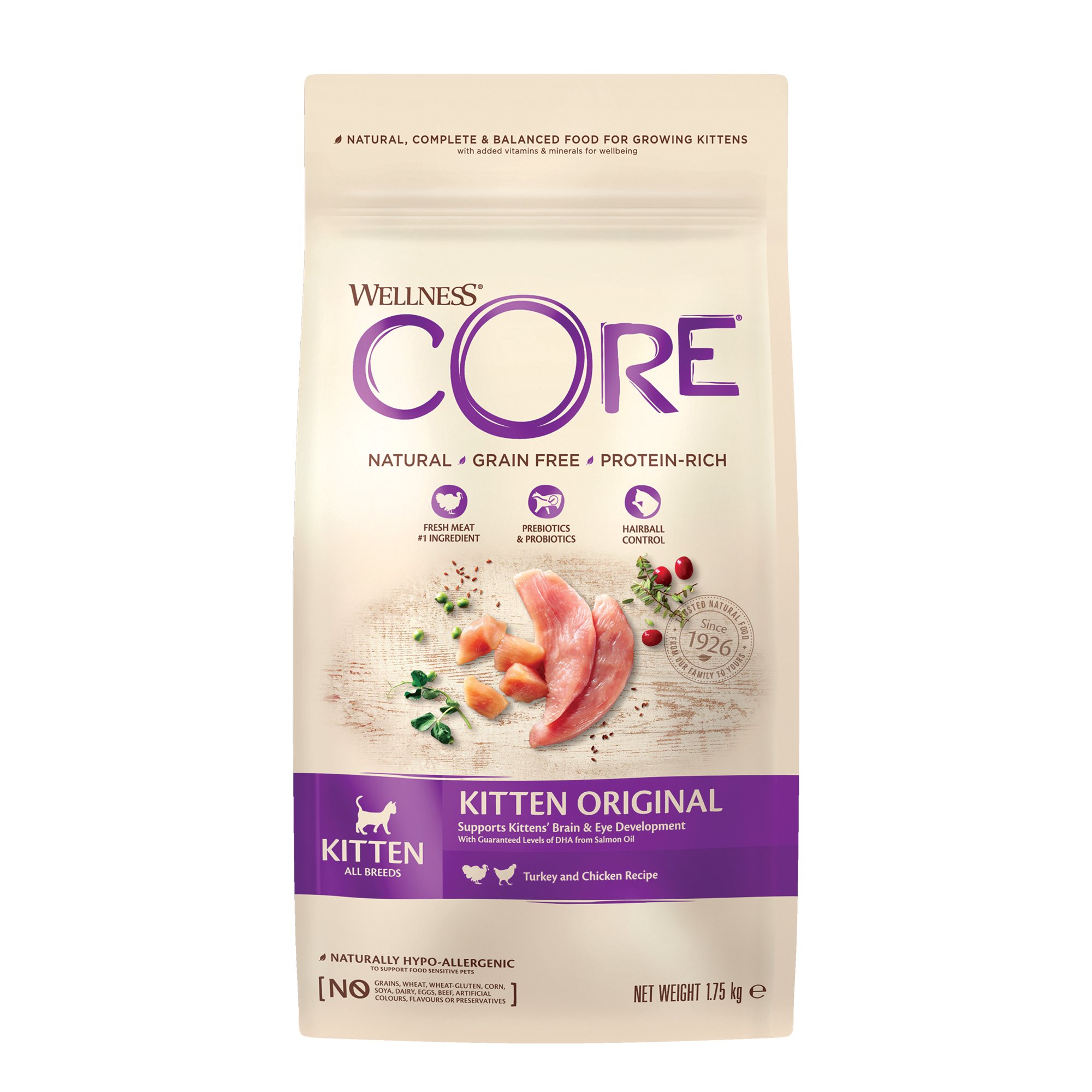 WELLNESS CORE Original sausiņa kraukšķi ar tītaru un vistu kaķēniem