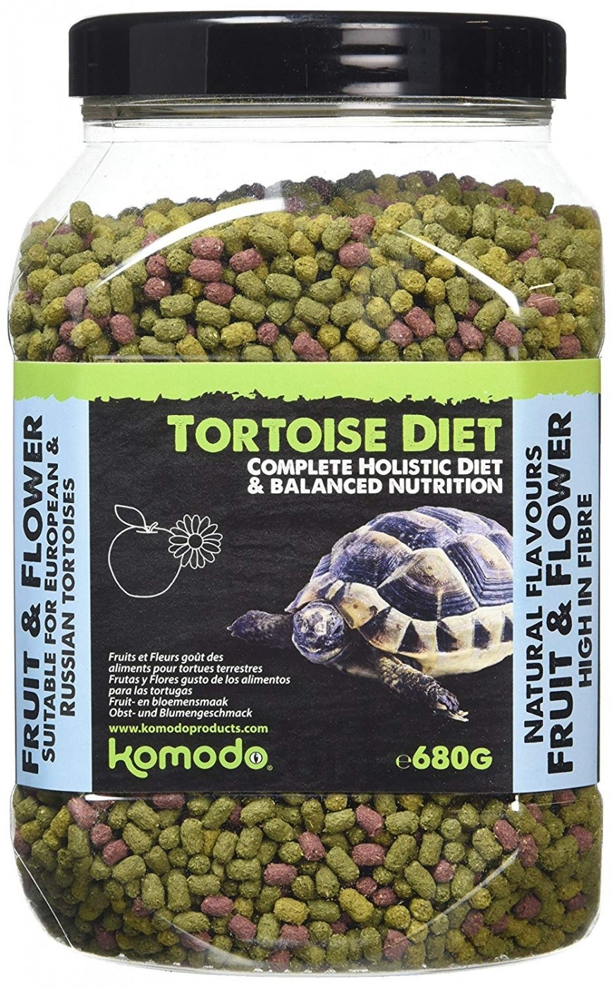 Komodo alimento holístico para tortugas terrestres con frutas y flores