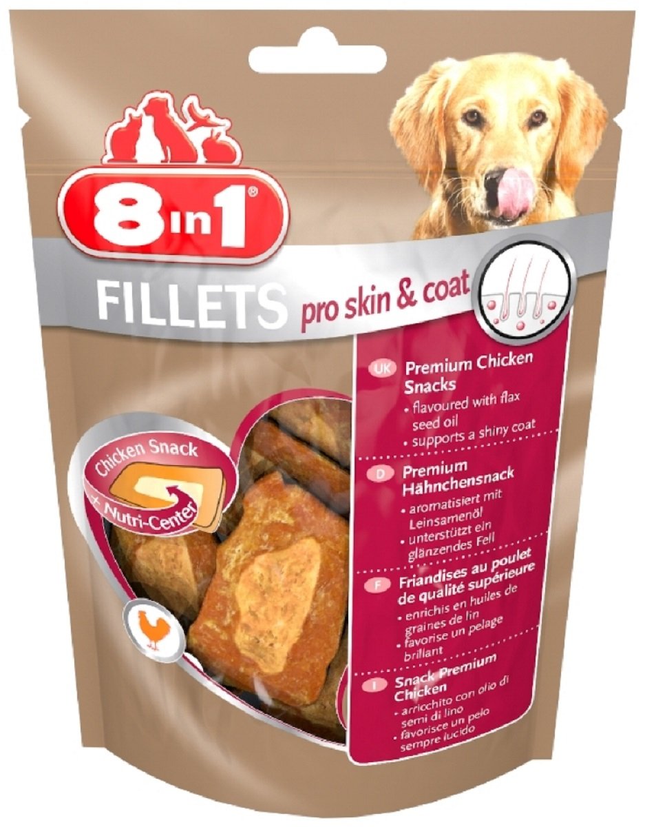 Guloseimas para cães pelagem brilhantes, sabor a frango - 8in1 Filetes Pro Skin&Coat, 2 tamanhos
